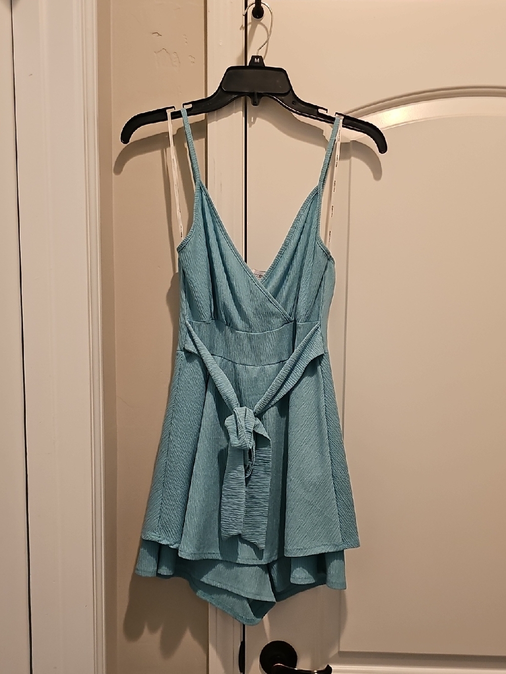 Rolla Coster Light Blue Textured Romper with Tie Waist